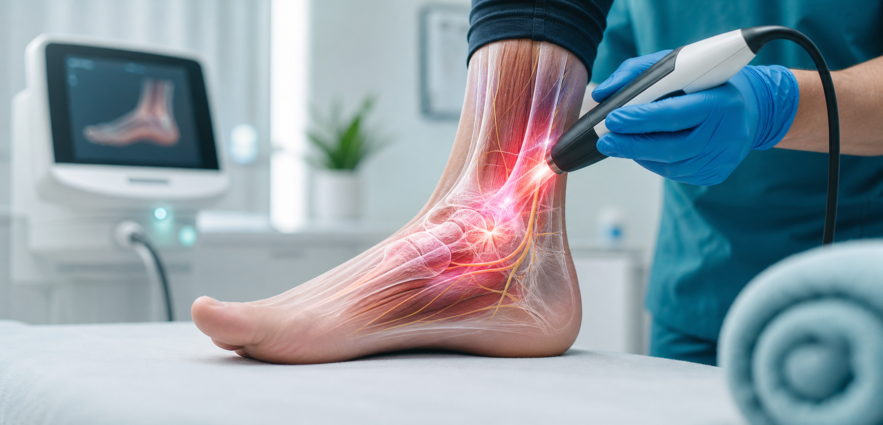 Advanced Berman Laser Therapy targeting foot and ankle tissues with therapeutic light