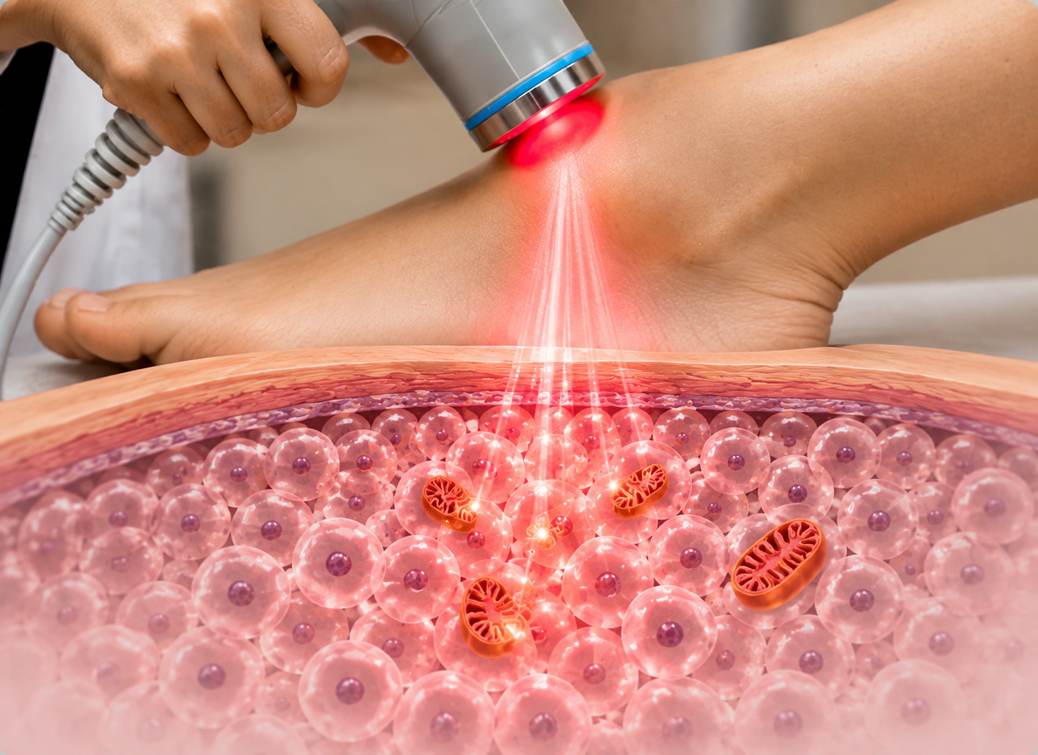 Cells absorbing therapeutic light energy through chromophores